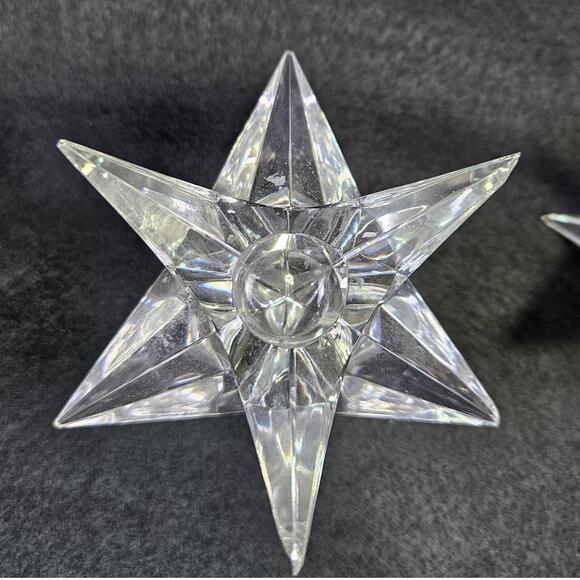 VTG Rosenthal Crystal Star Candlestick Set (3) 90s Candle Holder MCM Heavy Glass - Picture 5 of 16